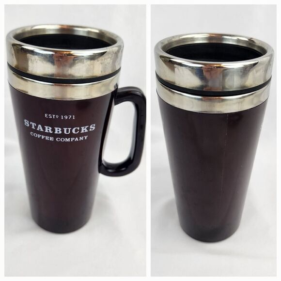 ☕️Vintage Starbucks Raspberry & Stainless Steel 16oz Travel Tumbler w/Handle - Picture 3 of 12